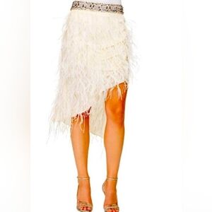 Haute hippie cream silk silver beaded feather skirt